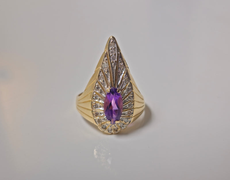 Marquise Amethyst and Diamond Ring in 14k Gold