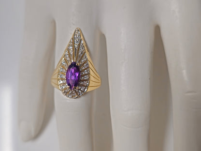 Marquise Amethyst and Diamond Ring in 14k Gold