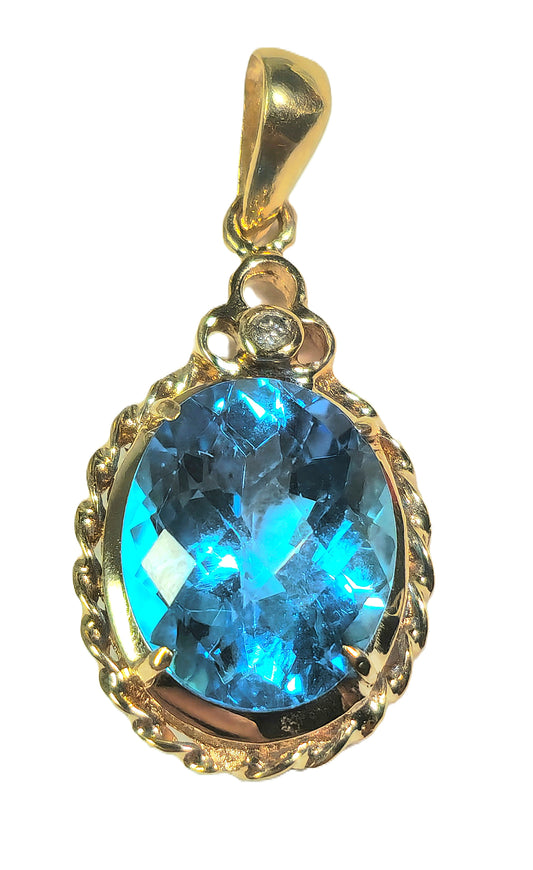 Vintage 3.50ct Aquamarine & Diamond Pendant in 14k Gold