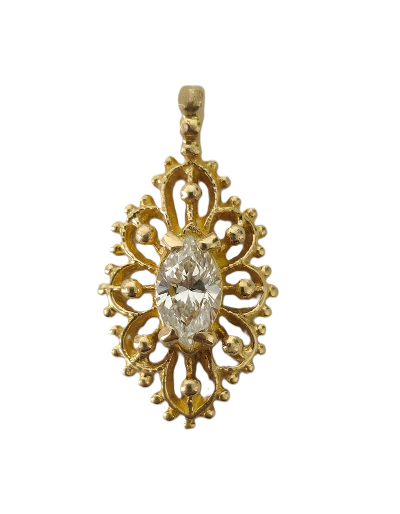 Art Deco 3.50 Carat Diamond Pendant in 14k Gold