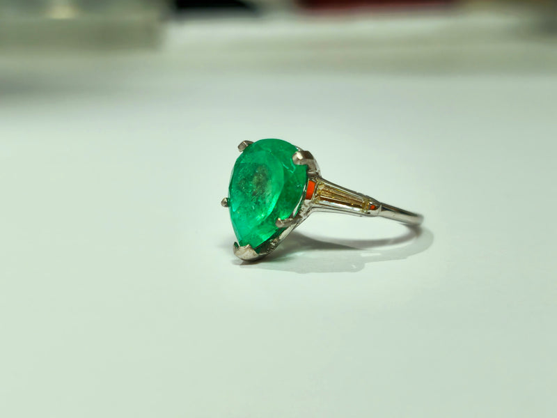 Vintage Emerald & Diamond Platinum Ring (Certified)