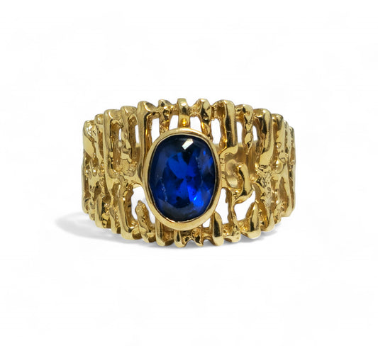 Solitaire Blue Sapphire 14k Yellow Gold Ring