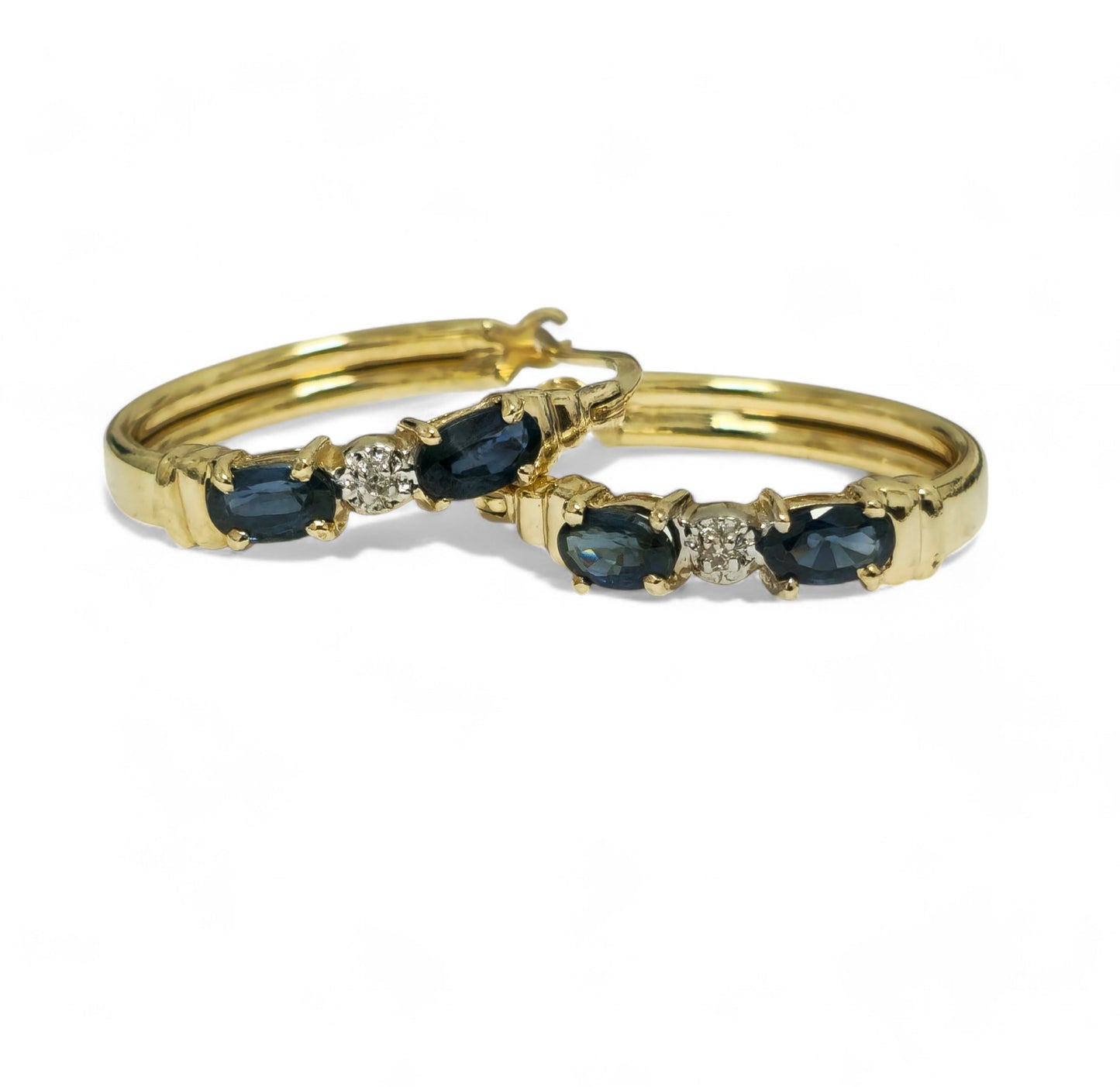 Vintage Art Deco Blue Sapphire Diamond Earring in 10k Gold