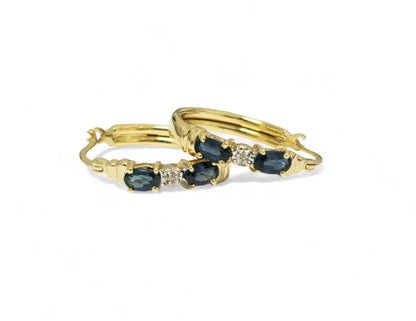 Vintage Art Deco Blue Sapphire Diamond Earring in 10k Gold