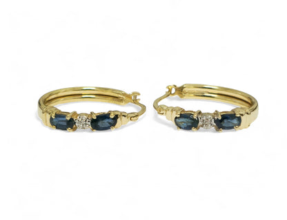 Vintage Art Deco Blue Sapphire Diamond Earring in 10k Gold