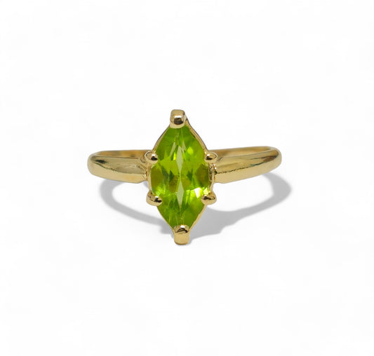 10k Gold Marquise Green Peridot Solitaire Ring