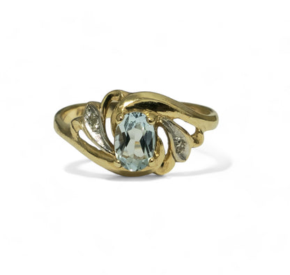 0.60ct Aquamarine 10k Yellow Gold Diamond Ring