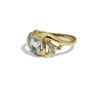 0.60ct Aquamarine 10k Yellow Gold Diamond Ring