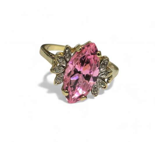 Art Deco 2.6ct Pink Topaz Diamond Ring