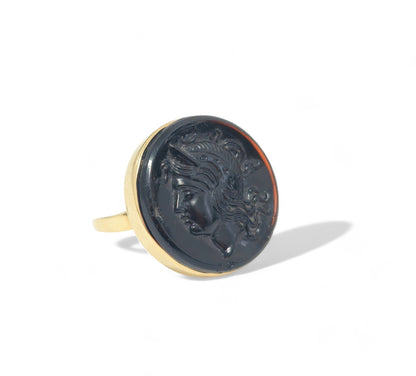 14k Yellow Gold Black Agate Cameo Ring