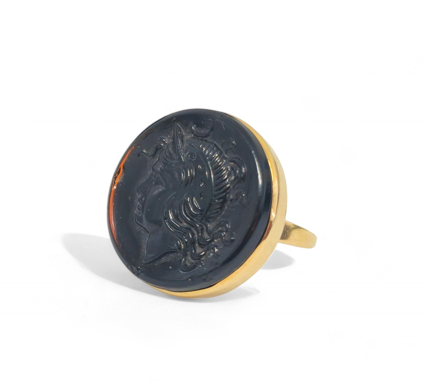 14k Yellow Gold Black Agate Cameo Ring