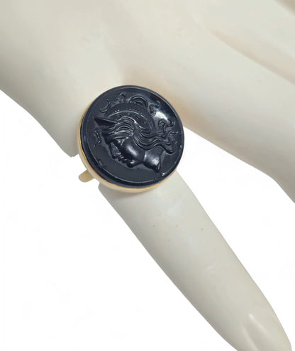 14k Yellow Gold Black Agate Cameo Ring