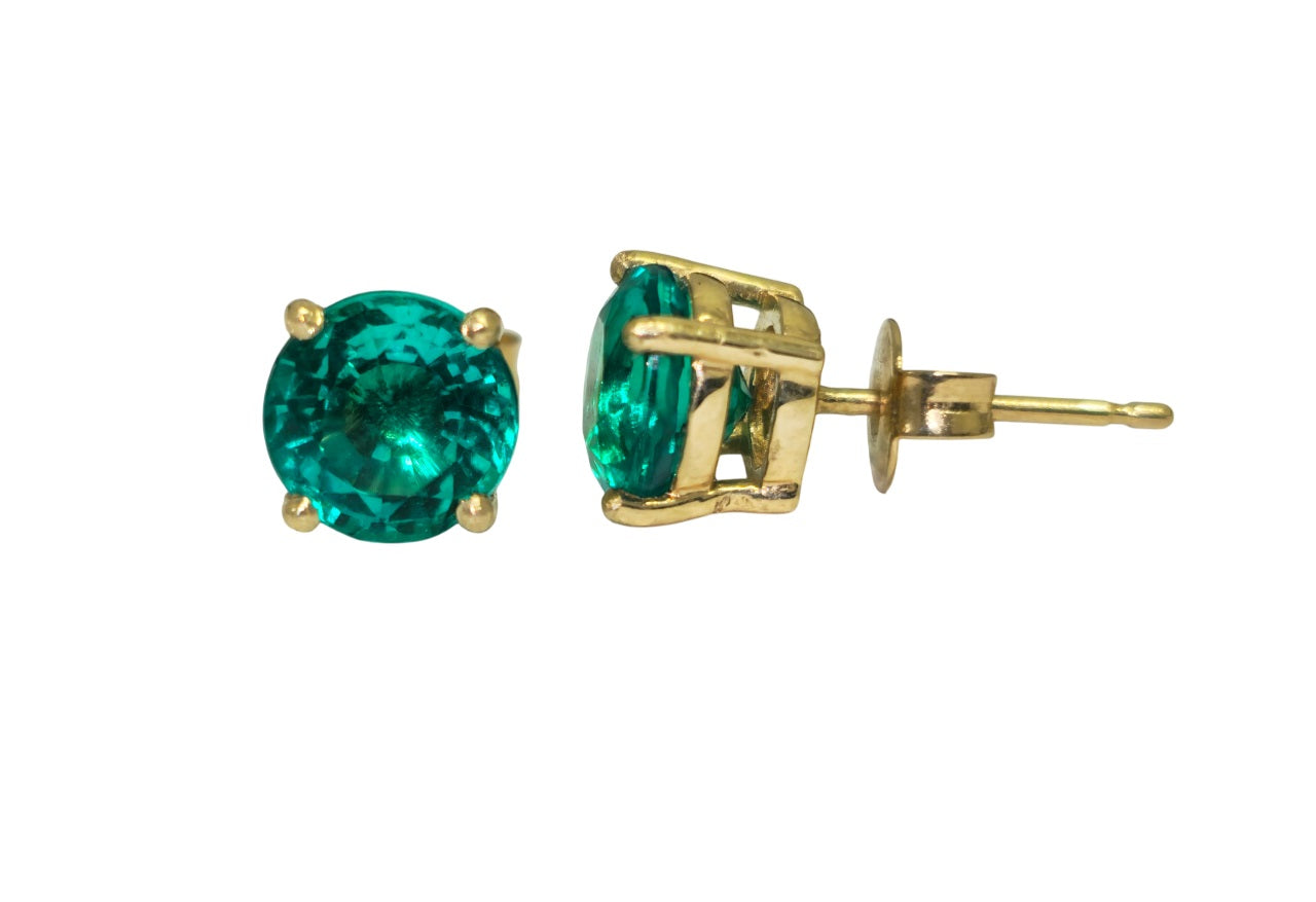 14k Lab Grown Emerald Stud Earrings