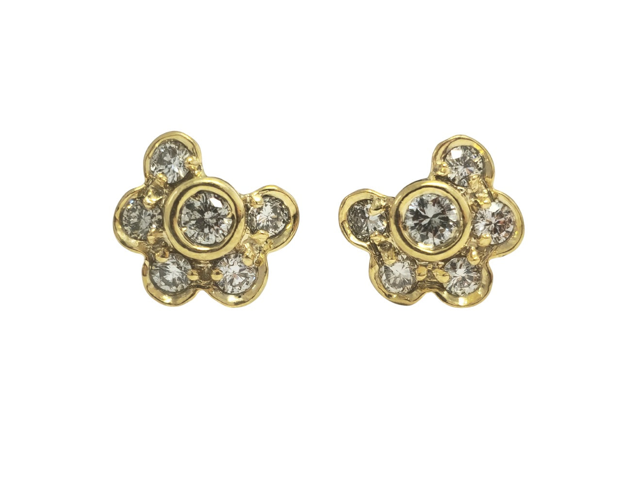 14k Yellow Gold Diamond Stud Earrings