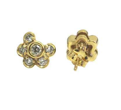 14k Yellow Gold Diamond Stud Earrings