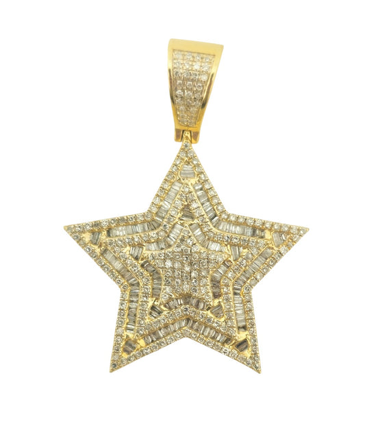 10k Yellow Gold Diamond Iced-Out Star Pendant