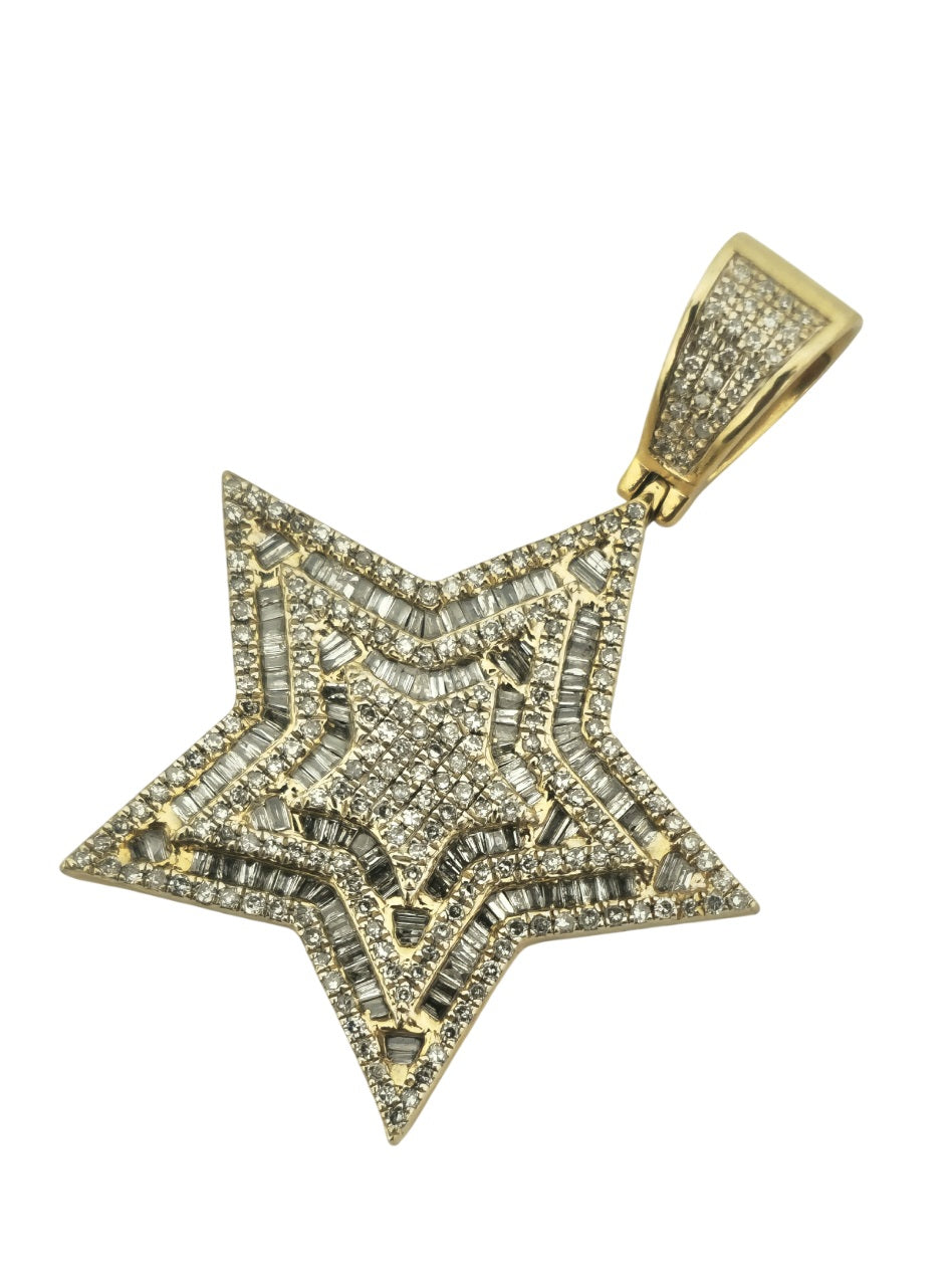 10k Yellow Gold Diamond Iced-Out Star Pendant