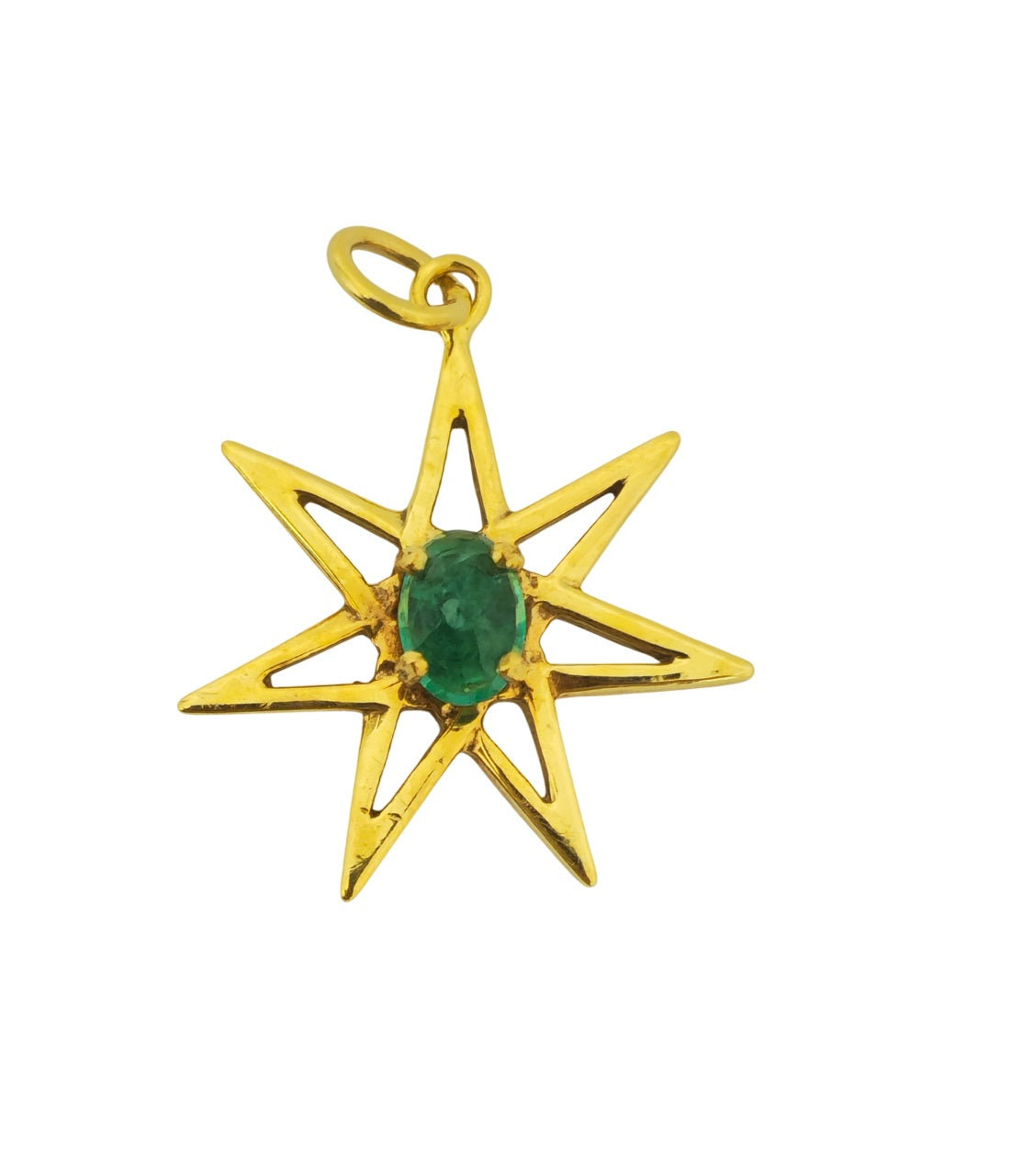 14k Yellow Gold Star Emerald Pendant