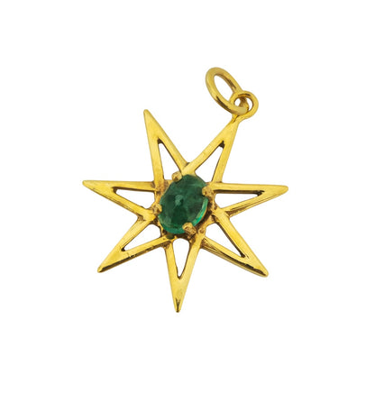 14k Yellow Gold Star Emerald Pendant