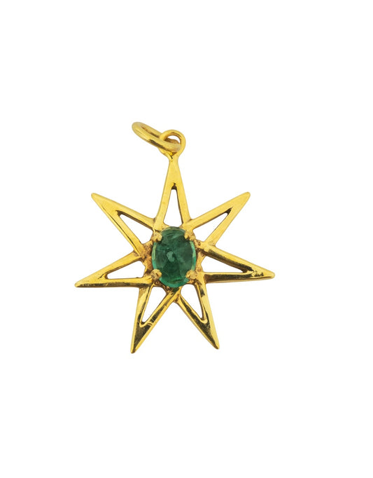 14k Yellow Gold Star Emerald Pendant