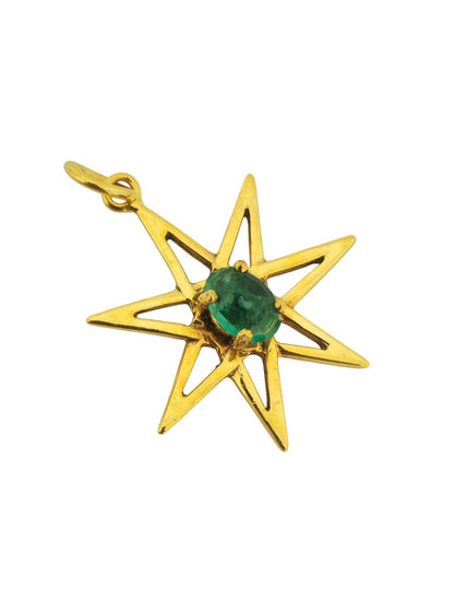 14k Yellow Gold Star Emerald Pendant