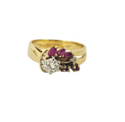 14k Gold Diamond and Ruby Ring