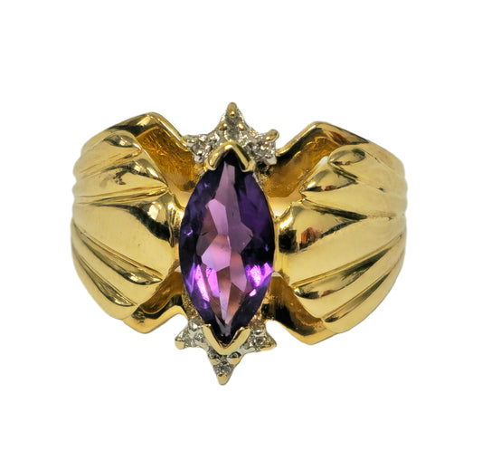 Victorian Style 2.30 Carat Amethyst & Diamond Cocktail Ring 14k Gold