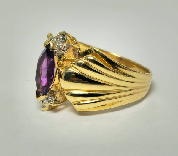 Victorian Style 2.30 Carat Amethyst & Diamond Cocktail Ring 14k Gold