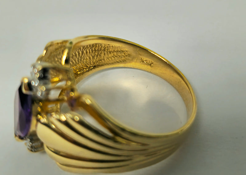 Victorian Style 2.30 Carat Amethyst & Diamond Cocktail Ring 14k Gold