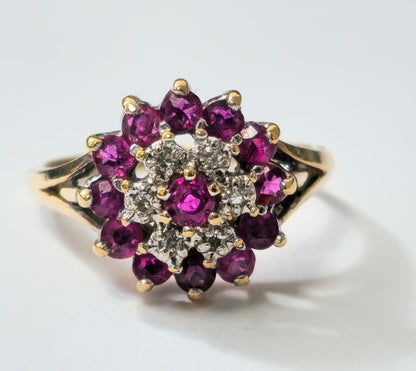 Vintage Natural 1.20 Carat Ruby & Diamond Cocktail Ring in 14k yellow gold