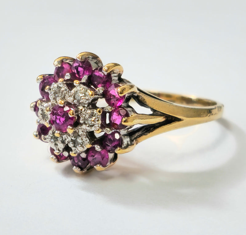 Vintage Natural 1.20 Carat Ruby & Diamond Cocktail Ring in 14k yellow gold