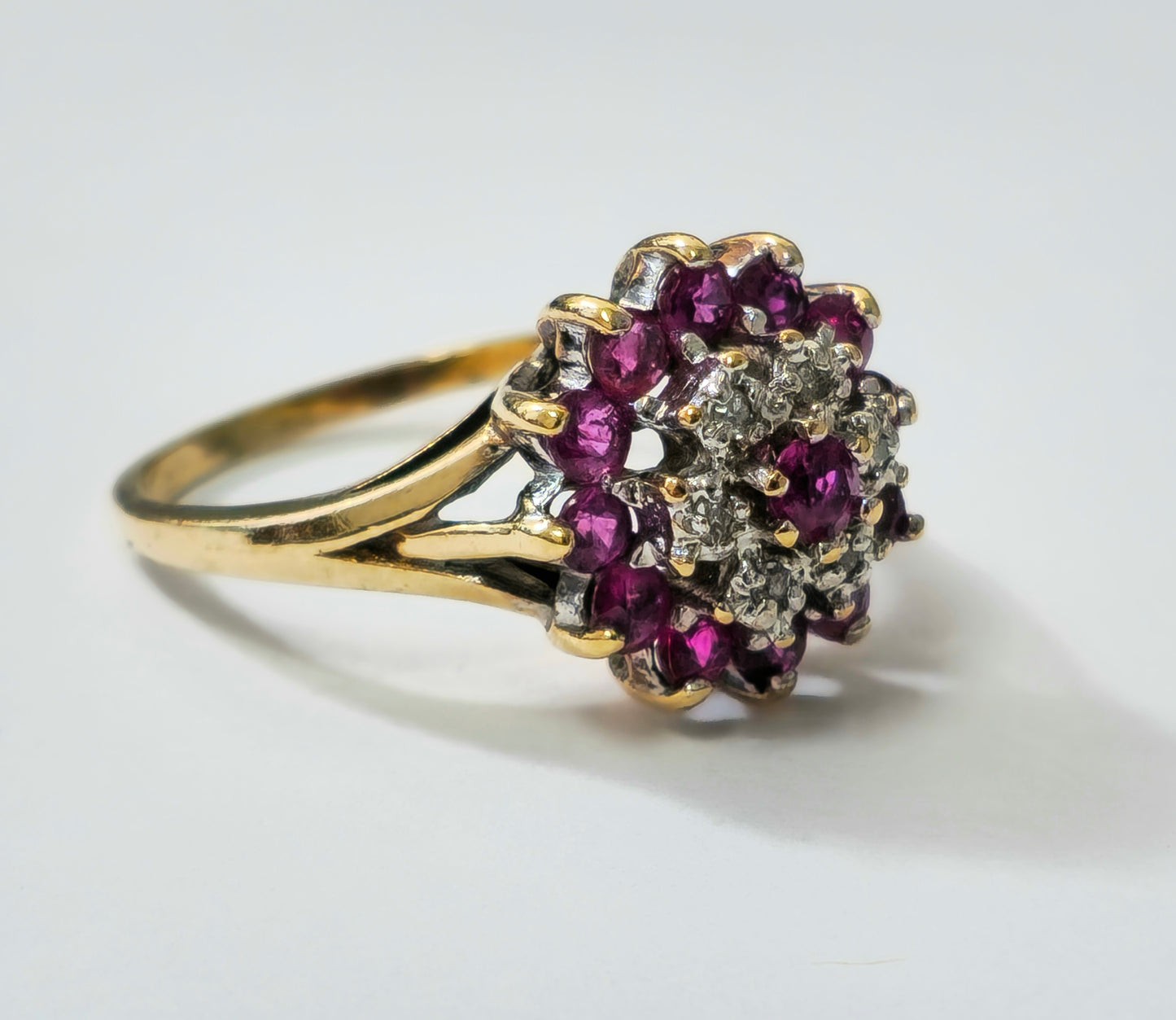 Vintage Natural 1.20 Carat Ruby & Diamond Cocktail Ring in 14k yellow gold