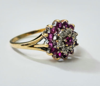 Vintage Natural 1.20 Carat Ruby & Diamond Cocktail Ring in 14k yellow gold