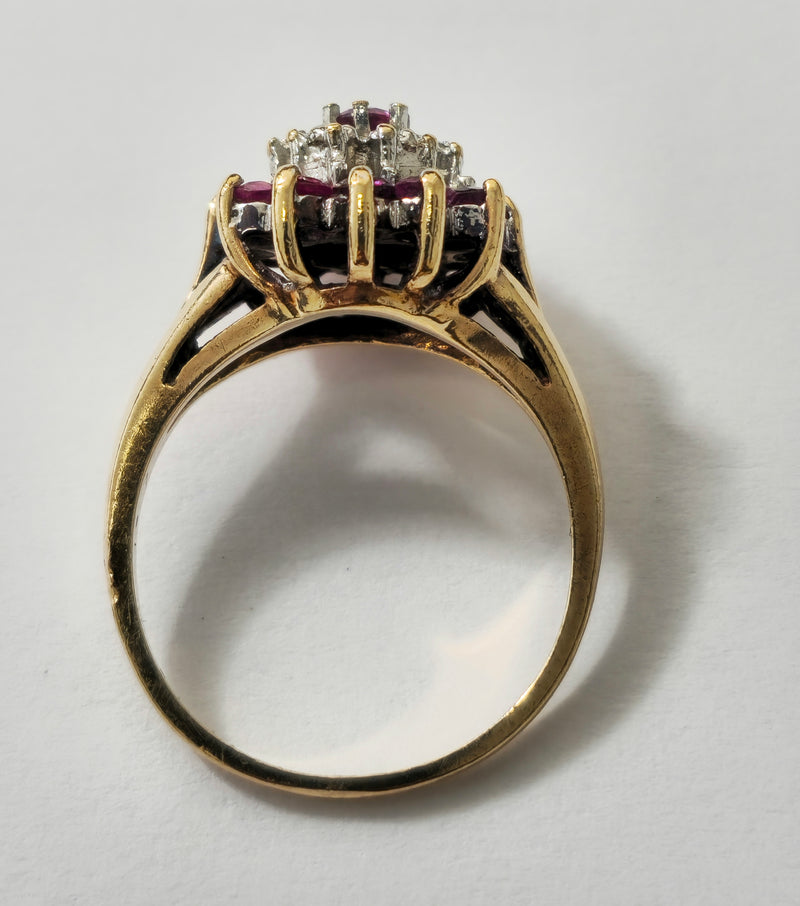 Vintage Natural 1.20 Carat Ruby & Diamond Cocktail Ring in 14k yellow gold