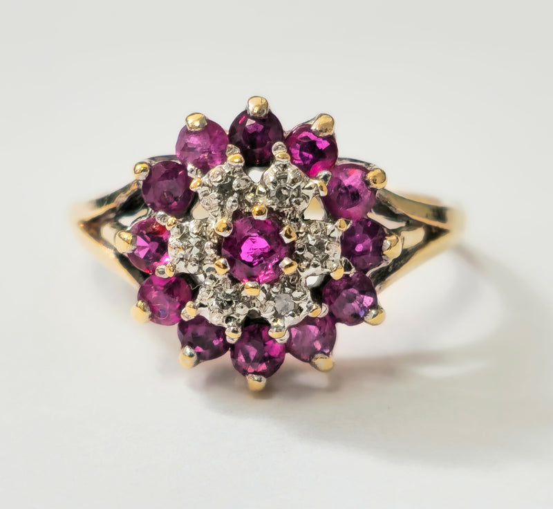 Vintage Natural 1.20 Carat Ruby & Diamond Cocktail Ring in 14k yellow gold