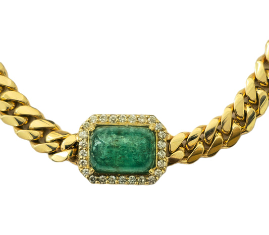 Rare 12.40 carat Colombian Emerald & Diamond Cuban Link Necklace