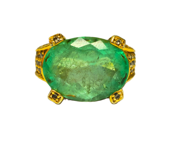 Vintage 11.50ct Colombian Emerald & Diamond Ring in 14K