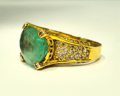 Vintage 11.50ct Colombian Emerald & Diamond Ring in 14K