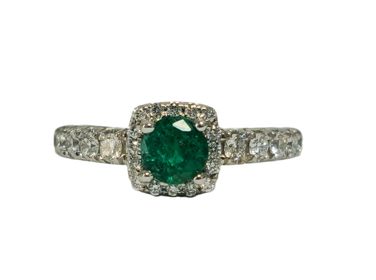 Classic Natural Diamond & Emerald Wedding Engagement Band.