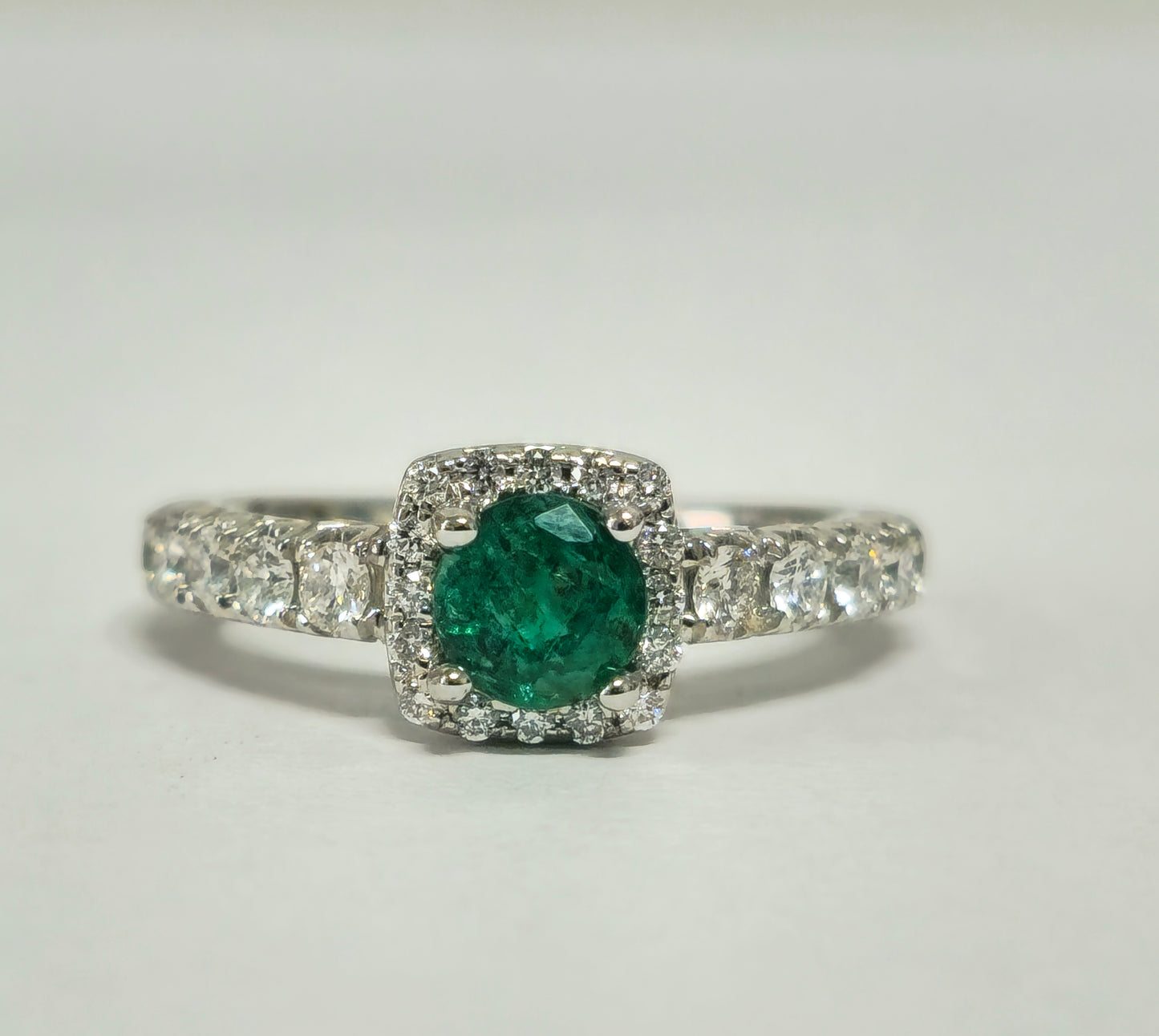 Classic Natural Diamond & Emerald Wedding Engagement Band.