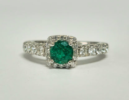 Classic Natural Diamond & Emerald Wedding Engagement Band.