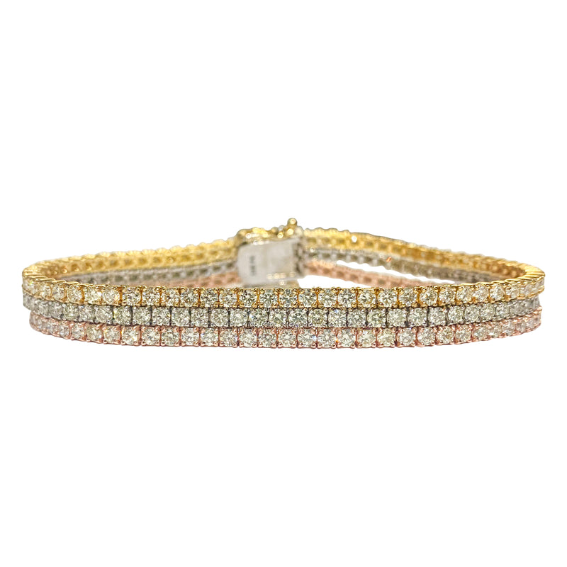 10.50ct 3 Row Tennis Bracelet Trio Color 10k Gold