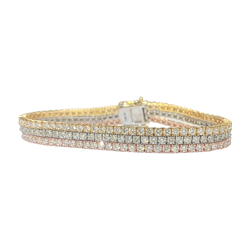 10.50ct 3 Row Tennis Bracelet Trio Color 10k Gold