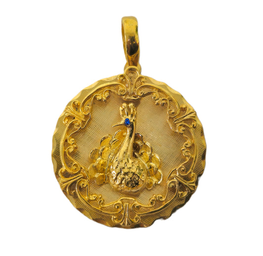 Vintage Peacock Motif Pendant with Blue Sapphire in 14k Gold