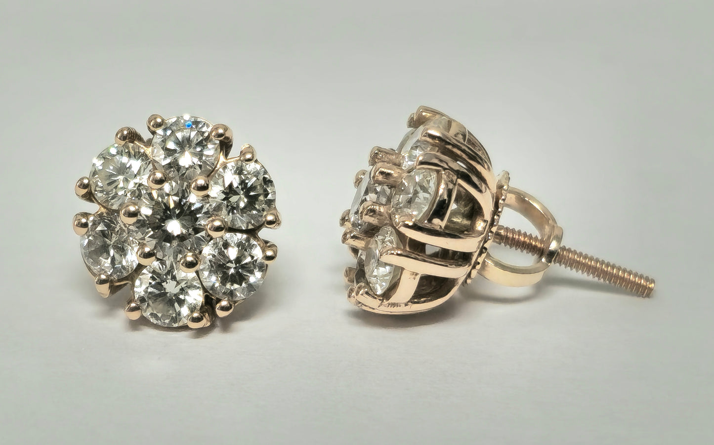 Modern 2.50 Carat VVS Diamond Cluster Studs in 14k Rose Gold