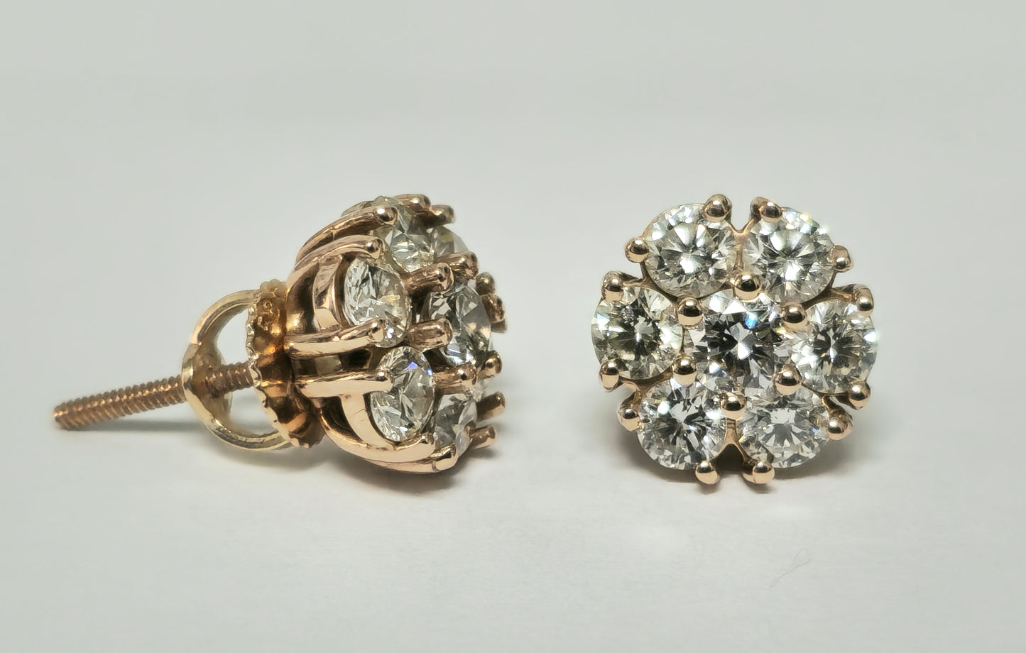 Modern 2.50 Carat VVS Diamond Cluster Studs in 14k Rose Gold