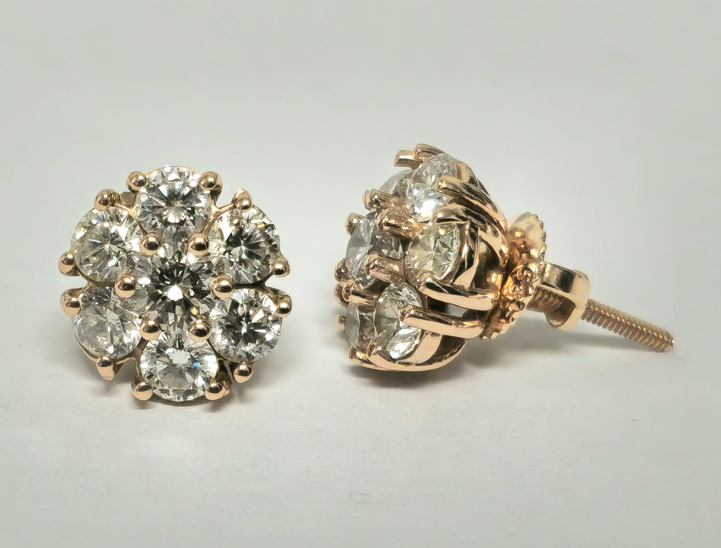 Modern 2.50 Carat VVS Diamond Cluster Studs in 14k Rose Gold