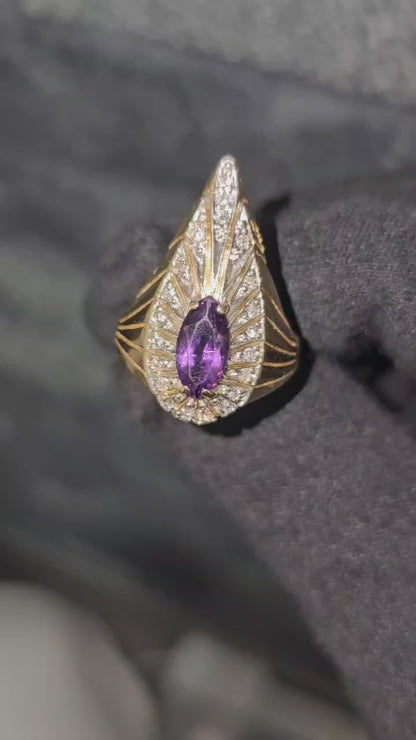 Marquise Amethyst and Diamond Ring in 14k Gold