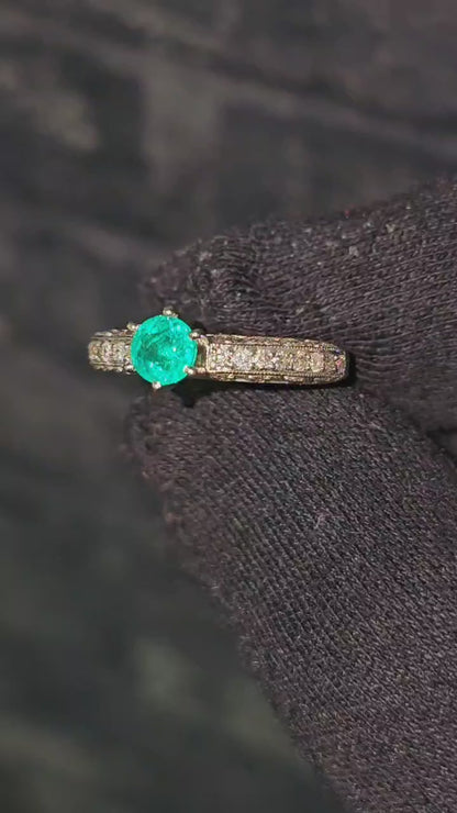 1.00 Carat Diamond & Colombian Emerald Ring in 14K Gold