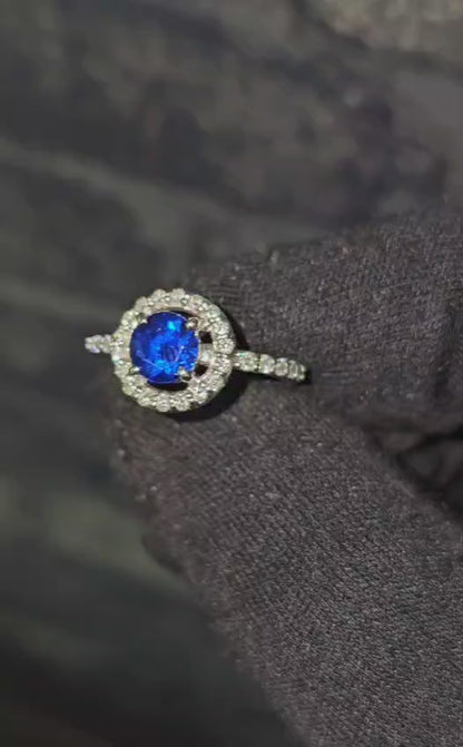 Vintage, Blue Sapphire & Diamond Ring For Womens